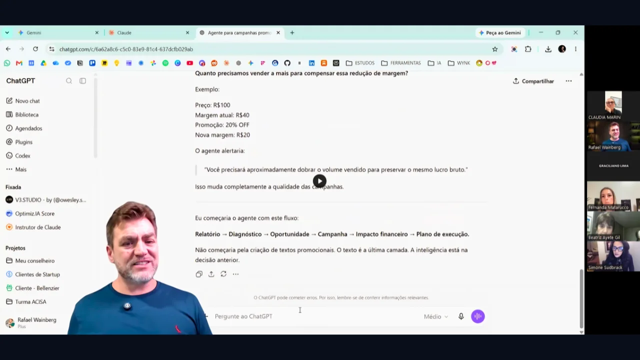 Tela de um agente de IA sendo construído do zero durante a masterclass, com as regras, o contexto e os limites sendo escritos